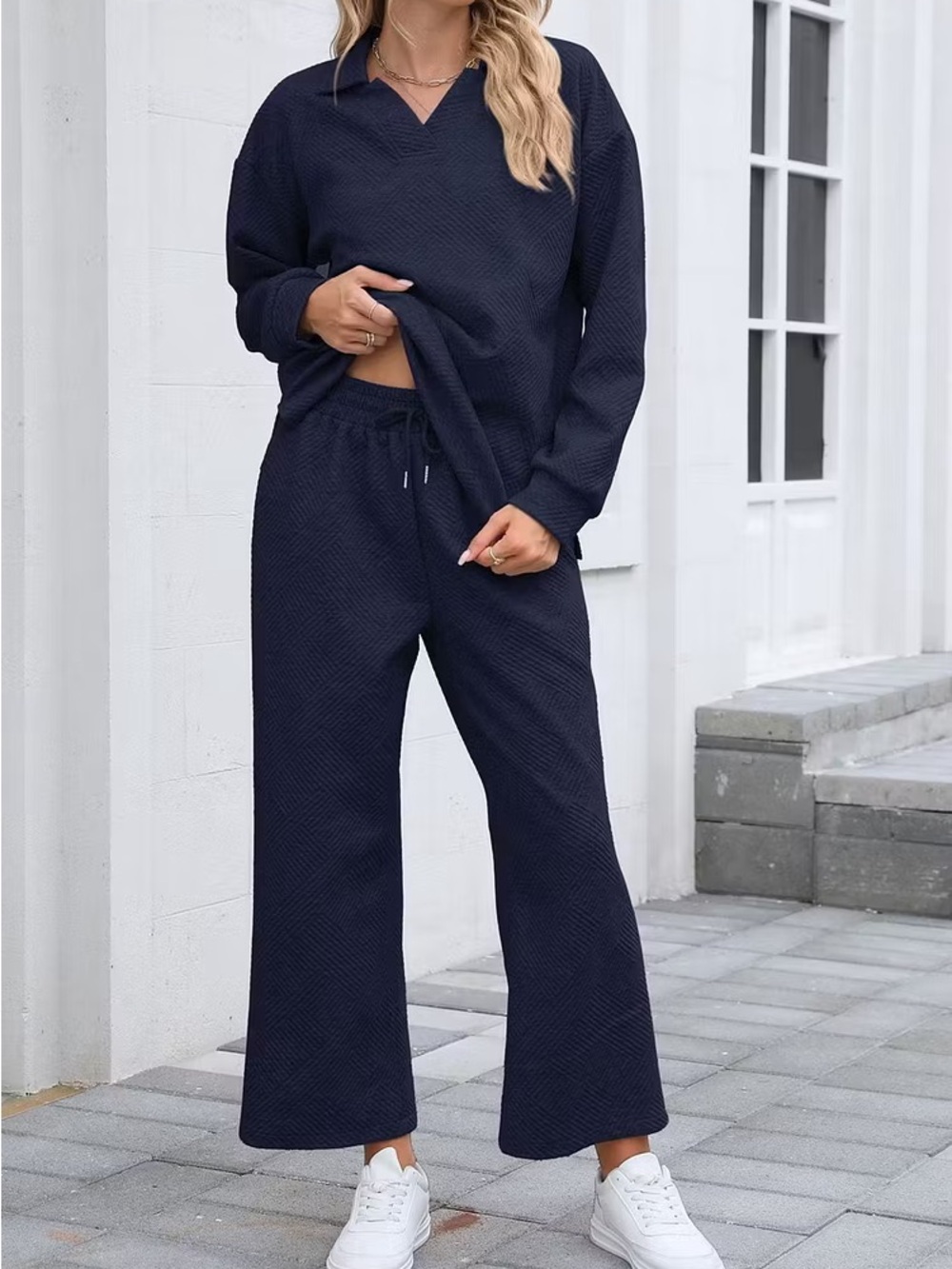 Relaxed Navy Wide-Leg Drawstring Pants - Women